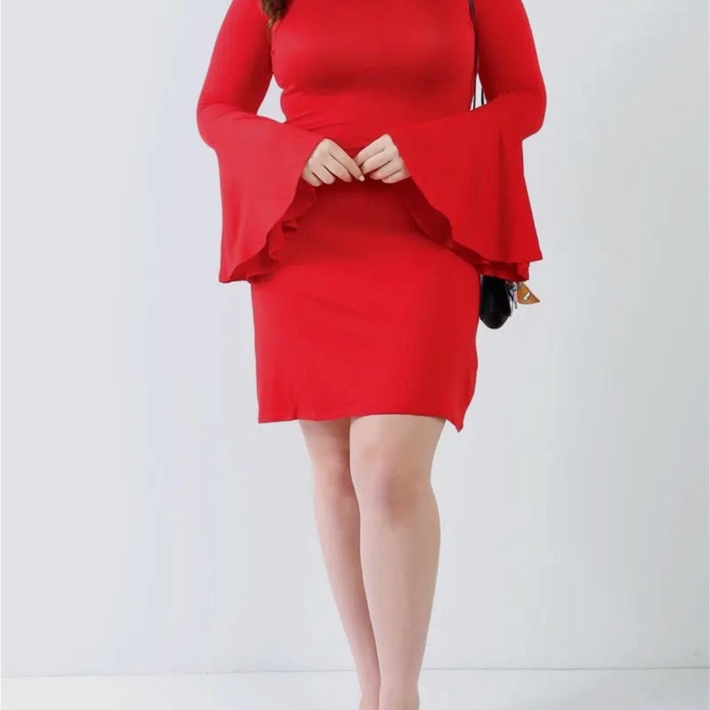 Chic Long Sleeve Red Dress